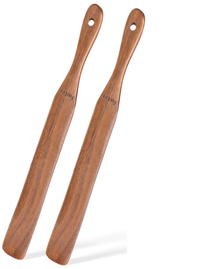 FunCee 2 Pack Wooden Spurtle for Sourdough Starter, Mixing, Reaching Bottom of Jar, Dough Whisk, Long Handle Jar Spatula, Spurtles Kitchen Tools Teak Wood Kitchen Utensils kit for Baking, Cooking - Image 1