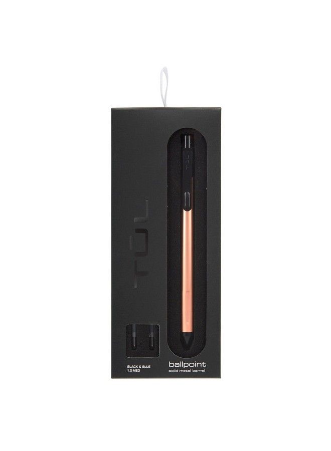 TUL ® Fine Writing Solid Metal Barrel Ballpoint Pen With 2 Refills Medium Point 1.0 Mm Rose Gold Barrel Black Blue Ink - Image 2