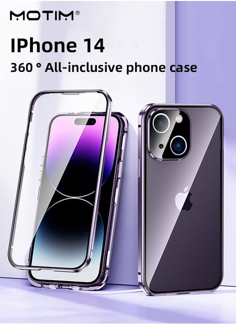 iPhone 14 Magsafe Case Upgrade Full-Body Front and Rear Clear Bumper Cover with 9H Tempered Glass Screen Protector and Camera Lens Protector Yellowing-Resistant Anti-Drop Shock Absorption Case