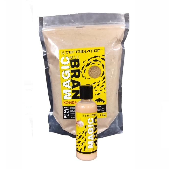 HTERMINATOR Magic BRAN Konda 1KG and Magic CARP Fluid 100ML Fish Bait Combo (Garlic Combo)