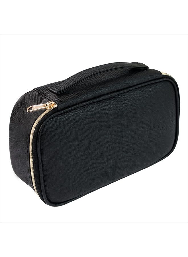 OCHEAL حقيبة تجميل صغيرة، حقيبة مكياج سفر محمولة لطيفة للنساء والفتيات، منظم فرش المكياج، حقيبة مستحضرات التجميل - أسود - Image 1