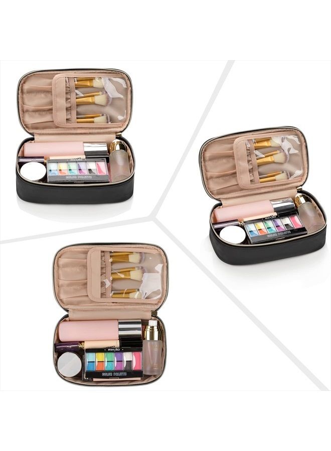 OCHEAL حقيبة تجميل صغيرة، حقيبة مكياج سفر محمولة لطيفة للنساء والفتيات، منظم فرش المكياج، حقيبة مستحضرات التجميل - أسود - Image 5