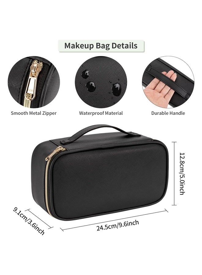 OCHEAL حقيبة تجميل صغيرة، حقيبة مكياج سفر محمولة لطيفة للنساء والفتيات، منظم فرش المكياج، حقيبة مستحضرات التجميل - أسود - Image 3