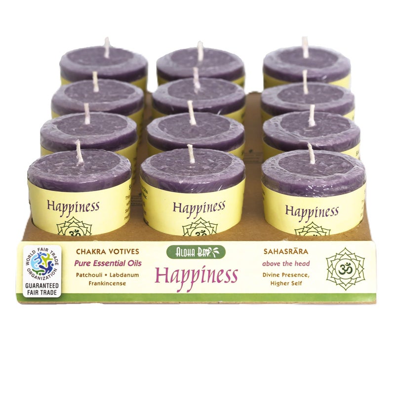 Premium Scented Hand Made Chakra Energy Candle  Votive 12pack  Happiness Sahasrara Yoga Prayer  Meditation Candle  Long Burn Essential Oils Patchouli Labdanum Frankincense  Aloha Bay