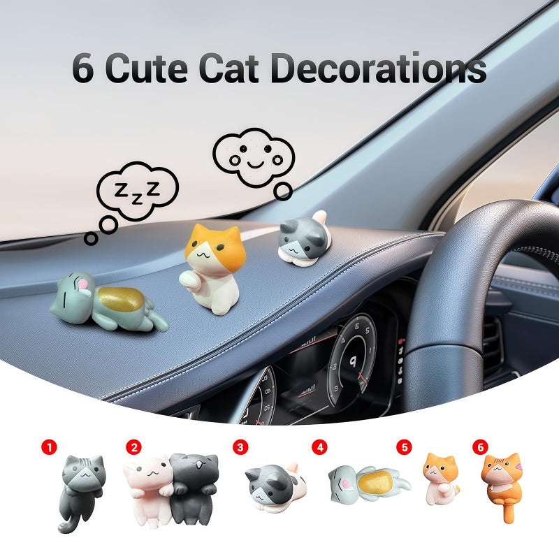 TSTESE Car Cute Cat Decor Rearview Mirror Ornaments Decorations Dashboard Truck Interior Ornament Decorate Funny Pussy Figure EV Decorative Gifts RV Decors Universal Accessories Cartoon Animals (6 Pcs) - Image 4