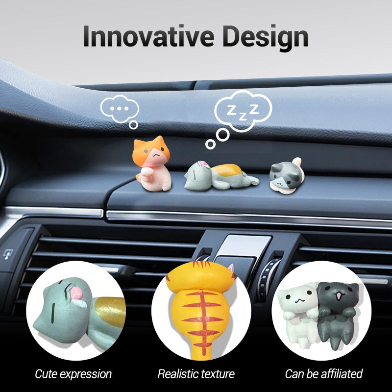 TSTESE Car Cute Cat Decor Rearview Mirror Ornaments Decorations Dashboard Truck Interior Ornament Decorate Funny Pussy Figure EV Decorative Gifts RV Decors Universal Accessories Cartoon Animals (6 Pcs) - Image 3