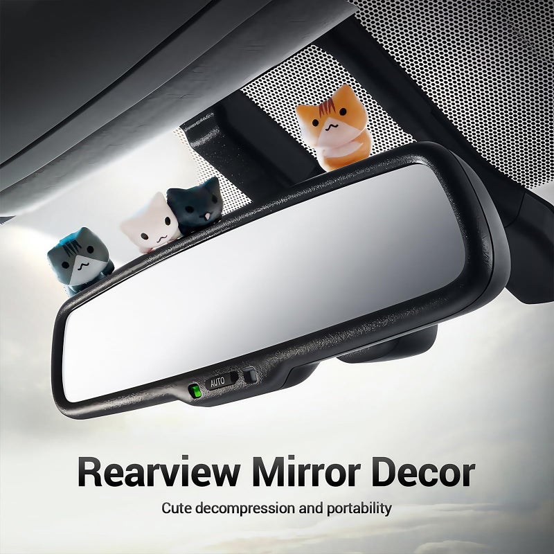 TSTESE Car Cute Cat Decor Rearview Mirror Ornaments Decorations Dashboard Truck Interior Ornament Decorate Funny Pussy Figure EV Decorative Gifts RV Decors Universal Accessories Cartoon Animals (6 Pcs) - Image 5