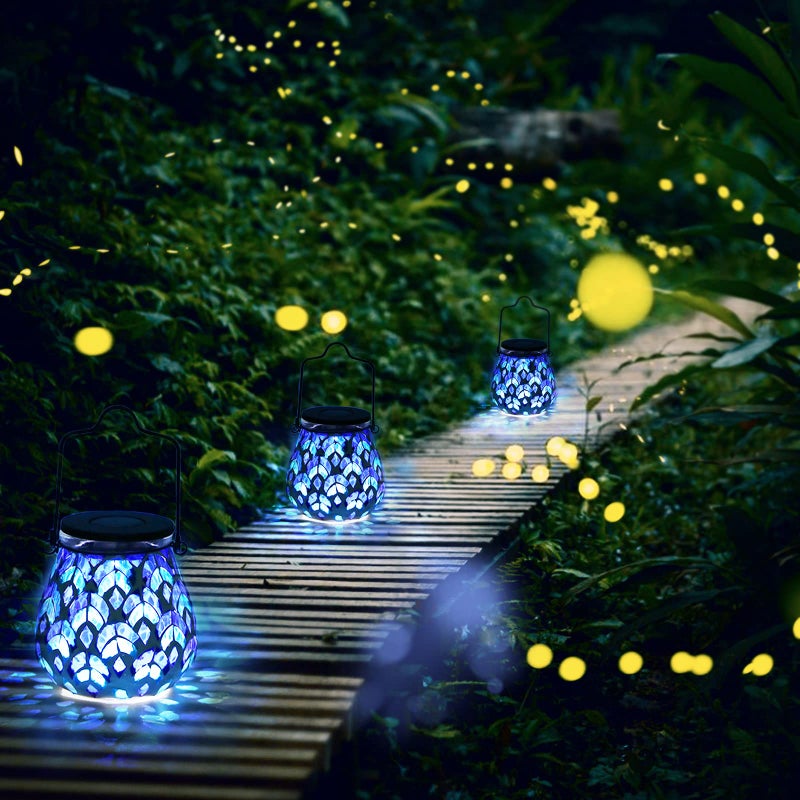 Bshine Mosaic Solar Lantern Outdoor Hanging Waterproof, Blue Mosaic Light Indoor Decorative Table, Garden Decor for Yard Outside, Path, Courtyard, Lawn, Outdoor Valentine's Day Decor Gift for Mom - Image 3