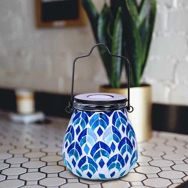 Bshine Mosaic Solar Lantern Outdoor Hanging Waterproof, Blue Mosaic Light Indoor Decorative Table, Garden Decor for Yard Outside, Path, Courtyard, Lawn, Outdoor Valentine's Day Decor Gift for Mom - Image 2