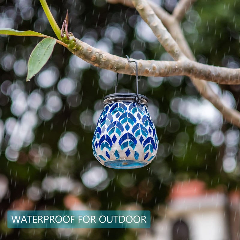 Bshine Mosaic Solar Lantern Outdoor Hanging Waterproof, Blue Mosaic Light Indoor Decorative Table, Garden Decor for Yard Outside, Path, Courtyard, Lawn, Outdoor Valentine's Day Decor Gift for Mom - Image 4