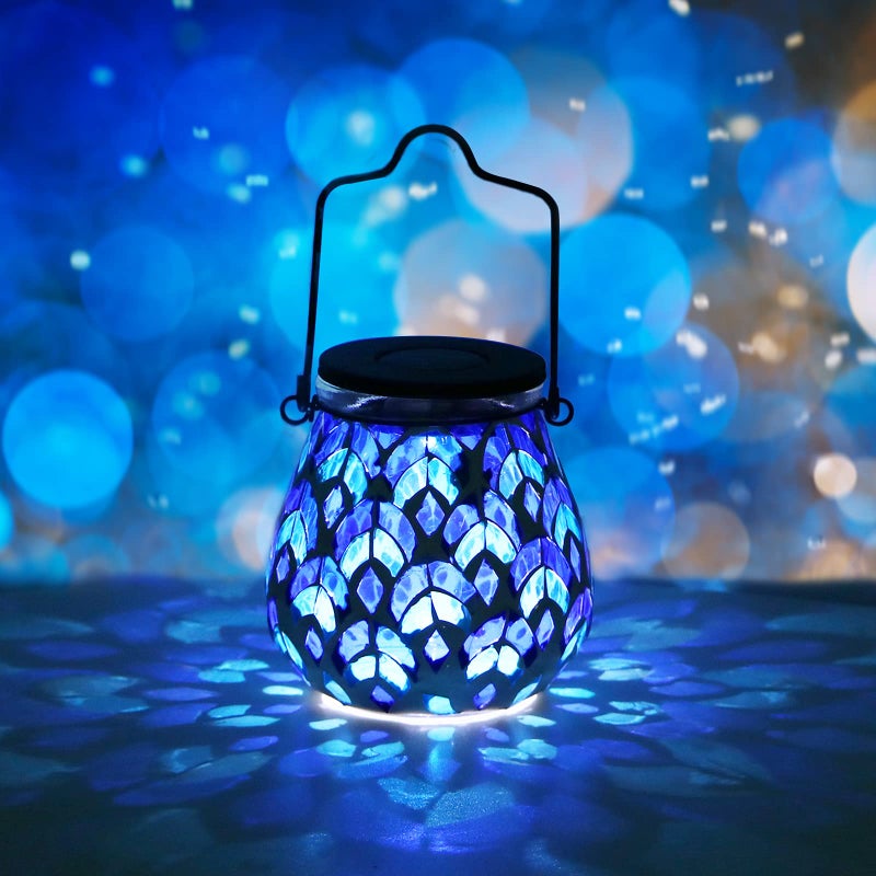Bshine Mosaic Solar Lantern Outdoor Hanging Waterproof, Blue Mosaic Light Indoor Decorative Table, Garden Decor for Yard Outside, Path, Courtyard, Lawn, Outdoor Valentine's Day Decor Gift for Mom - Image 1