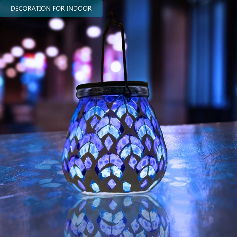 Bshine Mosaic Solar Lantern Outdoor Hanging Waterproof, Blue Mosaic Light Indoor Decorative Table, Garden Decor for Yard Outside, Path, Courtyard, Lawn, Outdoor Valentine's Day Decor Gift for Mom - Image 5