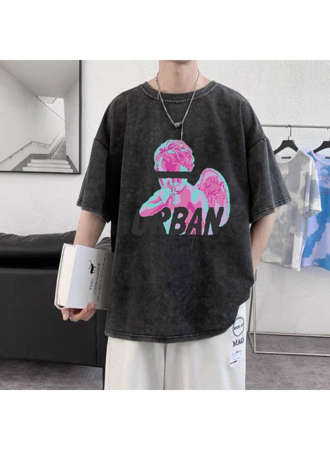 American Vintage Washed T-shirt Uni Oversize Up To 300lbs David Print Cotton T-shirt