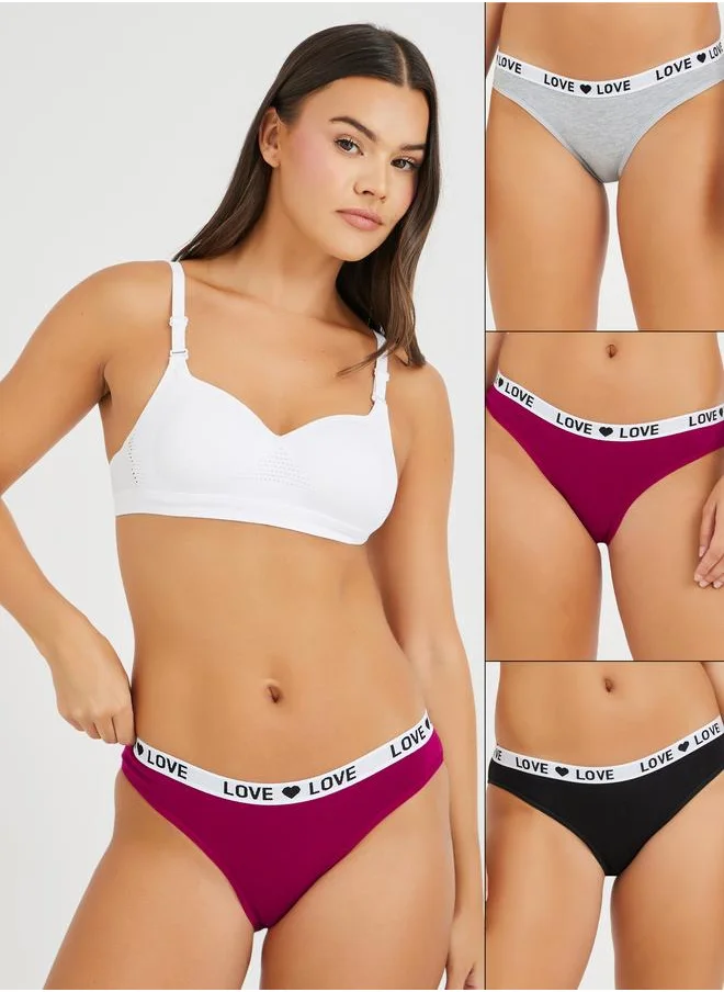 ستايلي Styli Pack of 3 - Solid Bikini Briefs with Jacquard Text Waistband