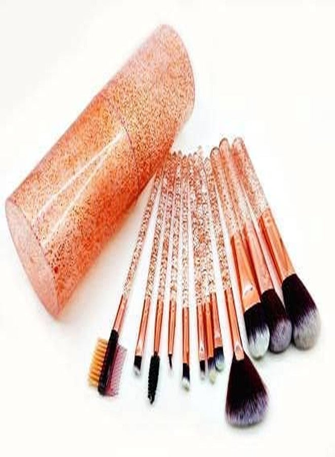 M.S TRADERS Makeup Brush Set With Storage Barrel | Nylon Bristle Makeup Brush Set With Pouch Pack of 12 (Shiny Cooper) - Image 1
