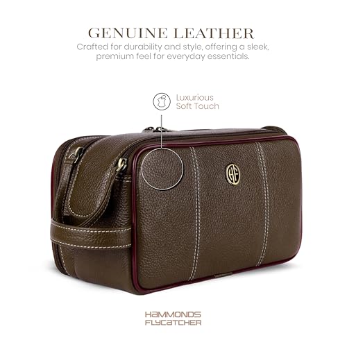 Hammonds Flycatcher Genuine Leather Travel Organizer Pouch - Toiletry Bag for Men and Women Cosmetic Organizer Bag, Shaving Kit Bag for Men Toiletry Pouch for Men with Multiple Pockets - Brushwood - Image 2