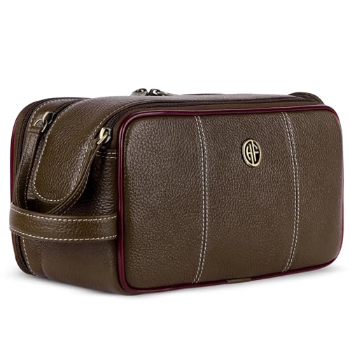 Hammonds Flycatcher Genuine Leather Travel Organizer Pouch - Toiletry Bag for Men and Women Cosmetic Organizer Bag, Shaving Kit Bag for Men Toiletry Pouch for Men with Multiple Pockets - Brushwood - Image 1