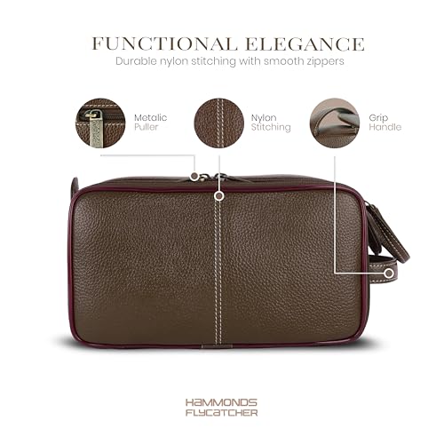 Hammonds Flycatcher Genuine Leather Travel Organizer Pouch - Toiletry Bag for Men and Women Cosmetic Organizer Bag, Shaving Kit Bag for Men Toiletry Pouch for Men with Multiple Pockets - Brushwood - Image 4