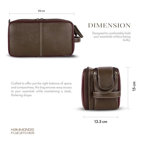 Hammonds Flycatcher Genuine Leather Travel Organizer Pouch - Toiletry Bag for Men and Women Cosmetic Organizer Bag, Shaving Kit Bag for Men Toiletry Pouch for Men with Multiple Pockets - Brushwood - Image 5