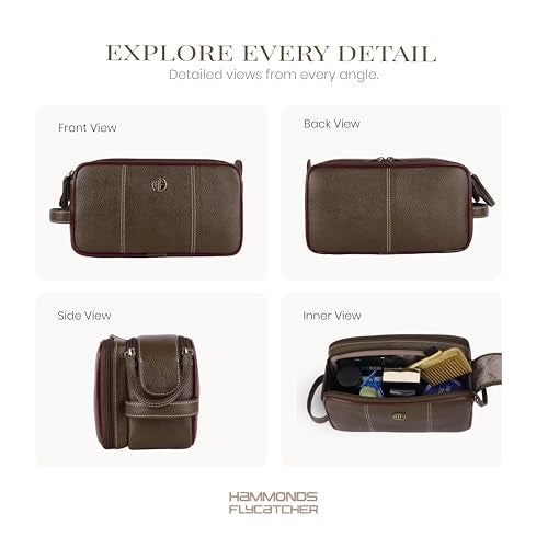 Hammonds Flycatcher Genuine Leather Travel Organizer Pouch - Toiletry Bag for Men and Women Cosmetic Organizer Bag, Shaving Kit Bag for Men Toiletry Pouch for Men with Multiple Pockets - Brushwood - Image 3