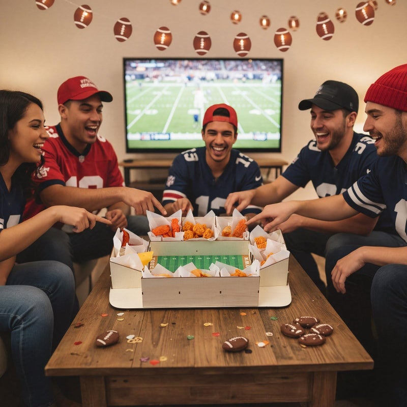 FoldTier Football Charcuterie Board Reusable Wooden Football Stadium Food Tray Sport Party Supplies Kit 50 Pcs Oil-Proof Paper Snack Food Serving Tray for Tailgate Sport Party Table Decorations - Image 5