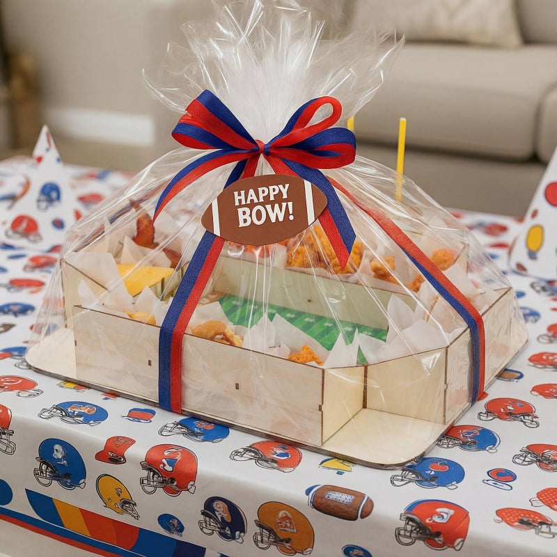 FoldTier Football Charcuterie Board Reusable Wooden Football Stadium Food Tray Sport Party Supplies Kit 50 Pcs Oil-Proof Paper Snack Food Serving Tray for Tailgate Sport Party Table Decorations - Image 4