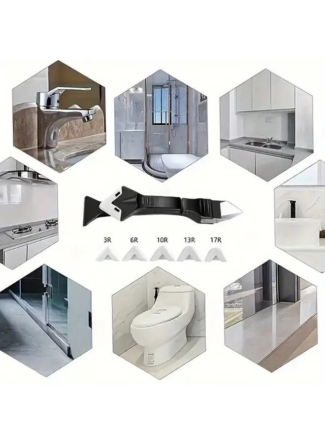 5 In 1 Black Caulk Removal Tool Kit Sealant Scraper Glue Spreader For Kitchen Bathroom - Image 5