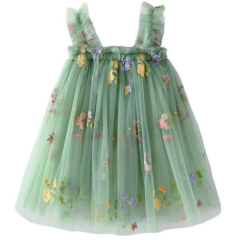 BGFKS Layered Tulle Tutu Dress for Toddler Girls,Baby Girl Rainbow Tutu Princess Skirt Set with Flower Headband.(Flower Green,6 Months) - Image 5