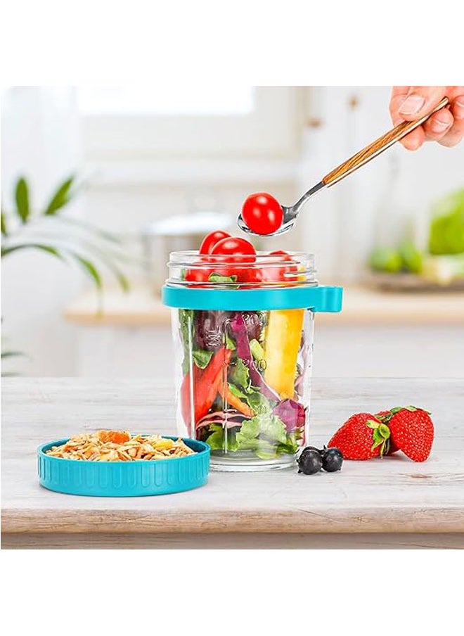 Overnight Oats Jars with Spoon and Lid 10 oz [2 Pack], Airtight Oatmeal Container with Measurement Marks, Jars with Lid for Cereal On The Go Container (2 pcs green)