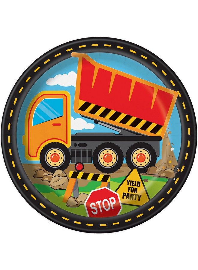 Unique Construction Party Round Dinner Paper Plates 9 Multicolor - Image 2