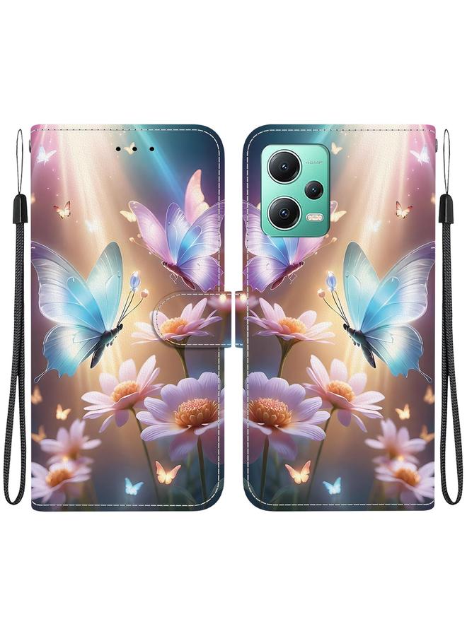 اس-توب جراب لهاتف Redmi Note 12 5G / Poco X5 جراب هاتف جلدي برسومات ملونة وملمس كريستالي - Image 1