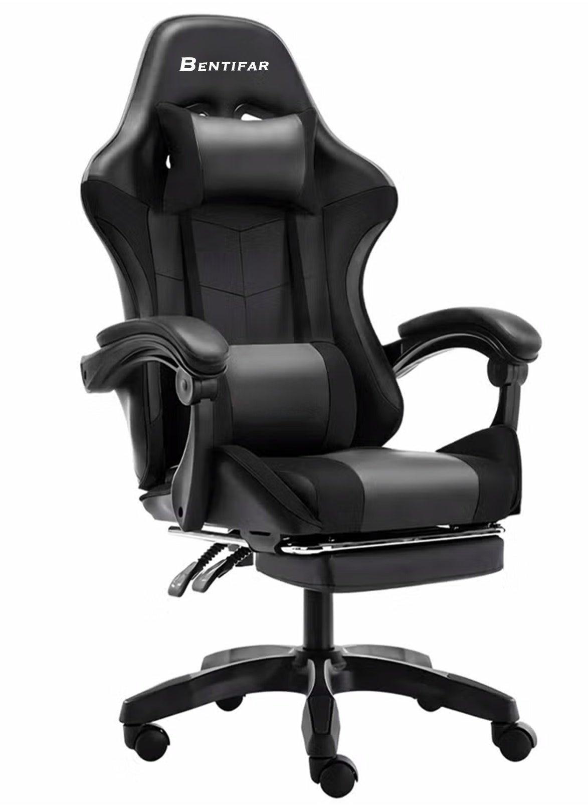 Bentifar Gaming Chair with Footrest, Adjustable Computer Chair, PC Office Chair, 360° Rotation, PU Leather, High Backrest, Lumbar Support, Comfortable Armrests, Headrest 