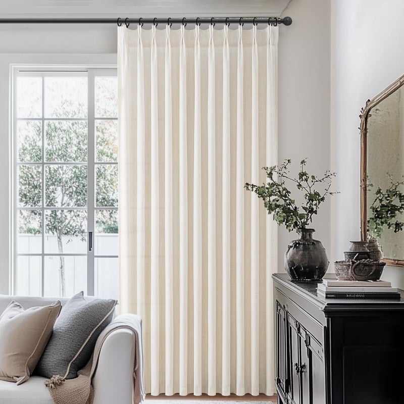PleatedDrapes Pinch Pleated Linen Curtains 96 Inches Long For Living Room Bedroom Light Filtering Boho Window Drape 96 Inch 2 Panels Burgs With Hooks&Rings 8Ft Cream Birch Sliding Glass Door Sheer Curtain Decor - Image 2