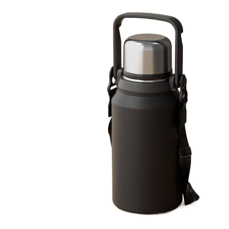 قارورة مياه للأطفال باللون الأسود - 800 ml مع مقبض من الستانلس ستيل بمقبض من ستانلس ستيل - Image 1