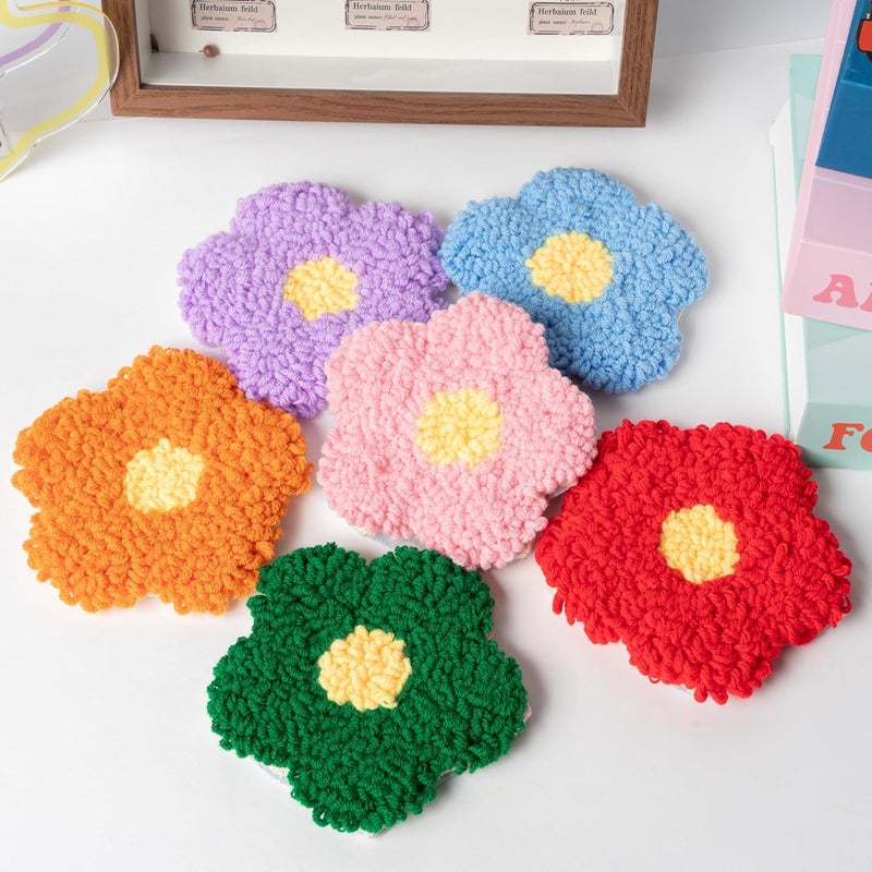 WATINC Flower Punch Needle Coaster Kit - 22Pcs Crafts Punch Needle Coasters Kits for Beginners, Flower Patterns Tufted Rug Pads with Adhesive Felt Yarns Embroidery Hoop Instruction - Image 4