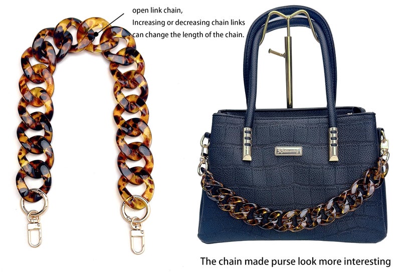 AUMEY Handbag Chain Straps Acrylic Purse Chain Strap Fashionable Replacement Purse Clutches Handles for Purse Handbags DIY Crafts, 19 inch of Each (MSL02- Leopard print) - Image 3