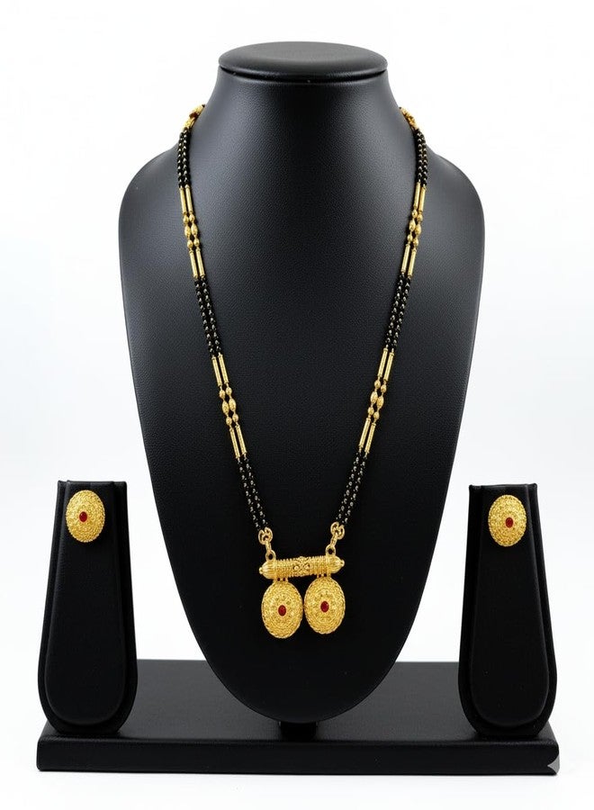 قلادة مانجالسوترا تقليدية مطلية بالذهب من AAIKU مع سلسلة من الخرز الأسود وقلادة فاتي مصممة، مجوهرات زفاف للنساء (36 بوصة) - Image 5