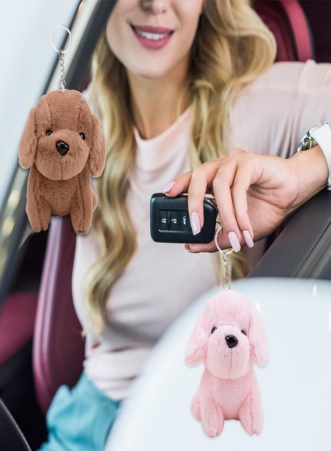 Comidox 2Pcs Kawaii Plush Keychain Soft Dog Pendant KeyChain for Wallets Backpacks Cartoon Animal Stuffed Key Ring (Pink+Beige) - Image 3