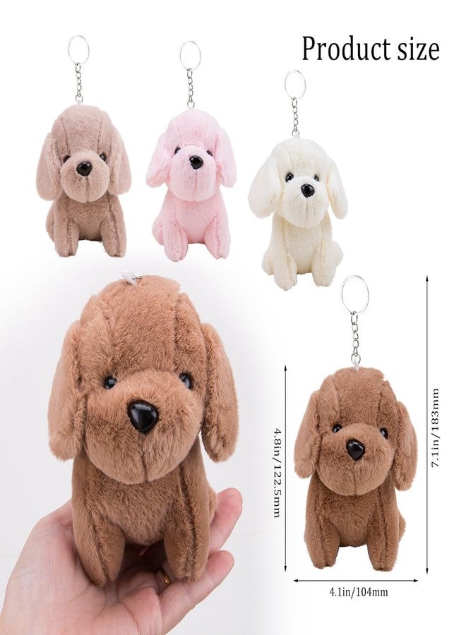 Comidox 2Pcs Kawaii Plush Keychain Soft Dog Pendant KeyChain for Wallets Backpacks Cartoon Animal Stuffed Key Ring (Pink+Beige) - Image 4