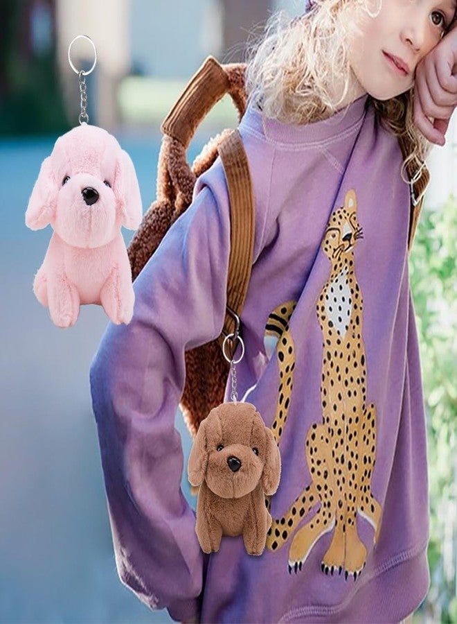 Comidox 2Pcs Kawaii Plush Keychain Soft Dog Pendant KeyChain for Wallets Backpacks Cartoon Animal Stuffed Key Ring (Pink+Beige) - Image 2