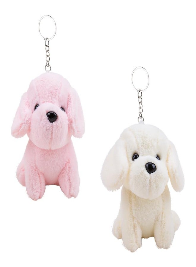 Comidox 2Pcs Kawaii Plush Keychain Soft Dog Pendant KeyChain for Wallets Backpacks Cartoon Animal Stuffed Key Ring (Pink+Beige) - Image 1