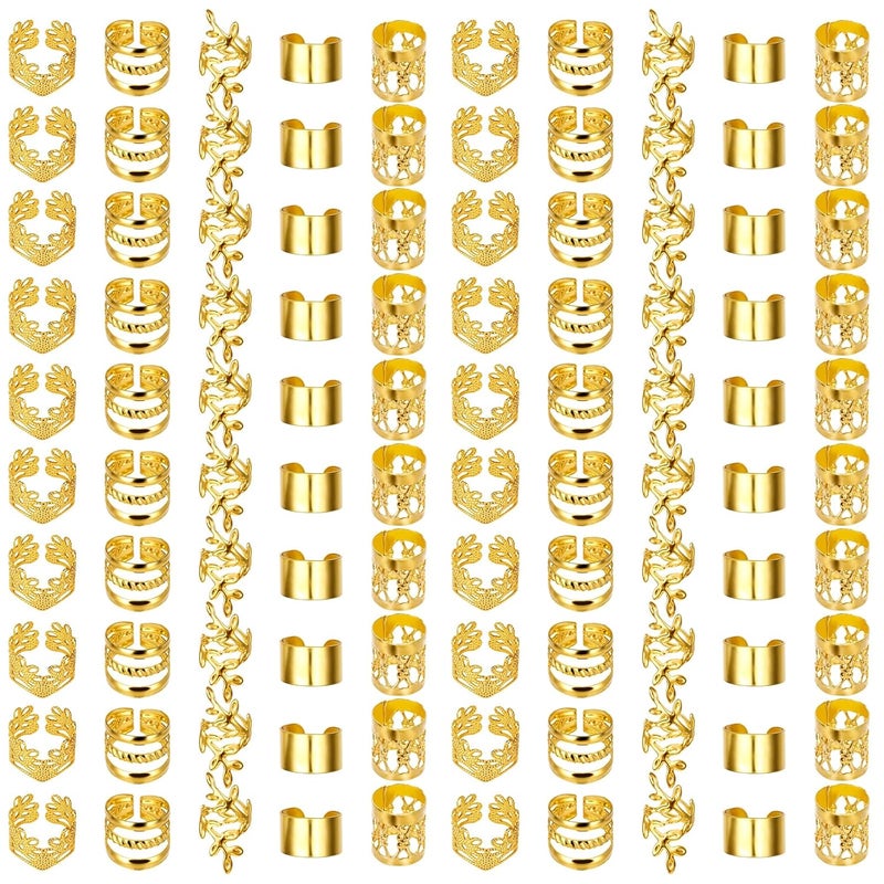 Molain 100Pcs Gold Hair Jewelry for Locs Hair Cuffs for Braids Hair Clips for Braids Gold Hair Rings Adjustable Hair Charms for Braids Hair Braid Accessories for Women Men Dreadlock Accessory