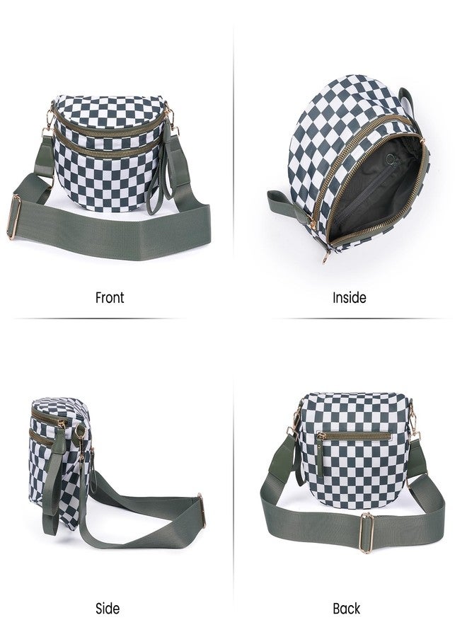 kuifang Checkered Crossbody Bags Bum Bag for Women Large Sling Bag Purse with Adjustable Strap, Bean Green Checkered, Large - Image 4