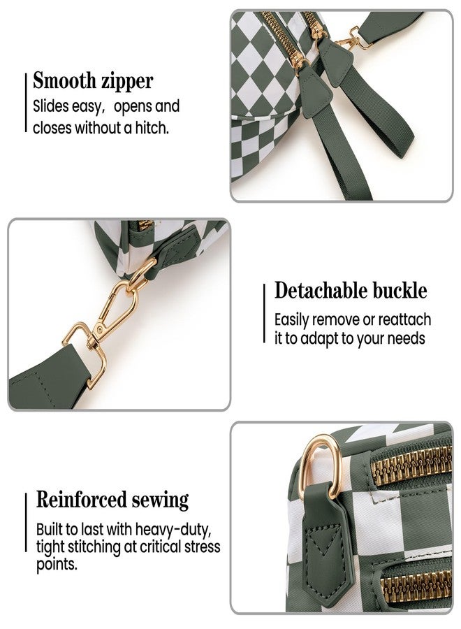 kuifang Checkered Crossbody Bags Bum Bag for Women Large Sling Bag Purse with Adjustable Strap, Bean Green Checkered, Large - Image 5