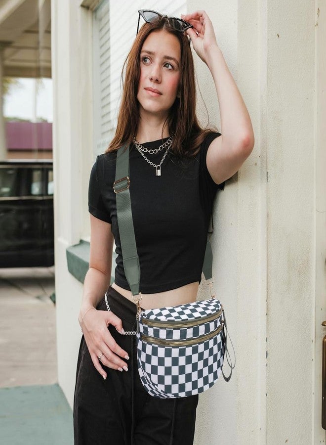 kuifang Checkered Crossbody Bags Bum Bag for Women Large Sling Bag Purse with Adjustable Strap, Bean Green Checkered, Large - Image 2