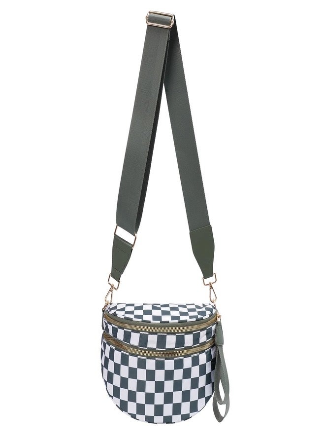 kuifang Checkered Crossbody Bags Bum Bag for Women Large Sling Bag Purse with Adjustable Strap, Bean Green Checkered, Large - Image 1