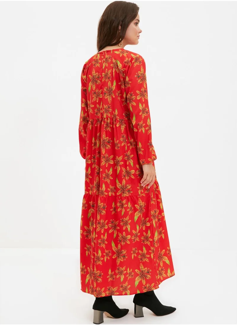 trendyol Crew Neck Printed Dress