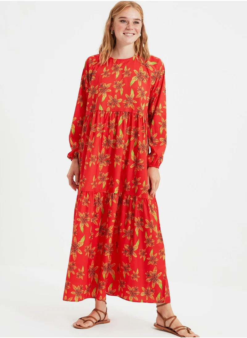 trendyol Crew Neck Printed Dress