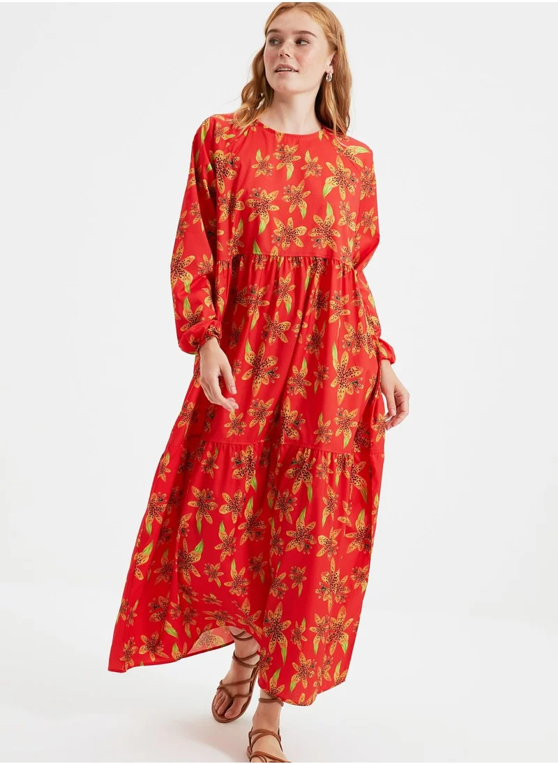 trendyol Crew Neck Printed Dress