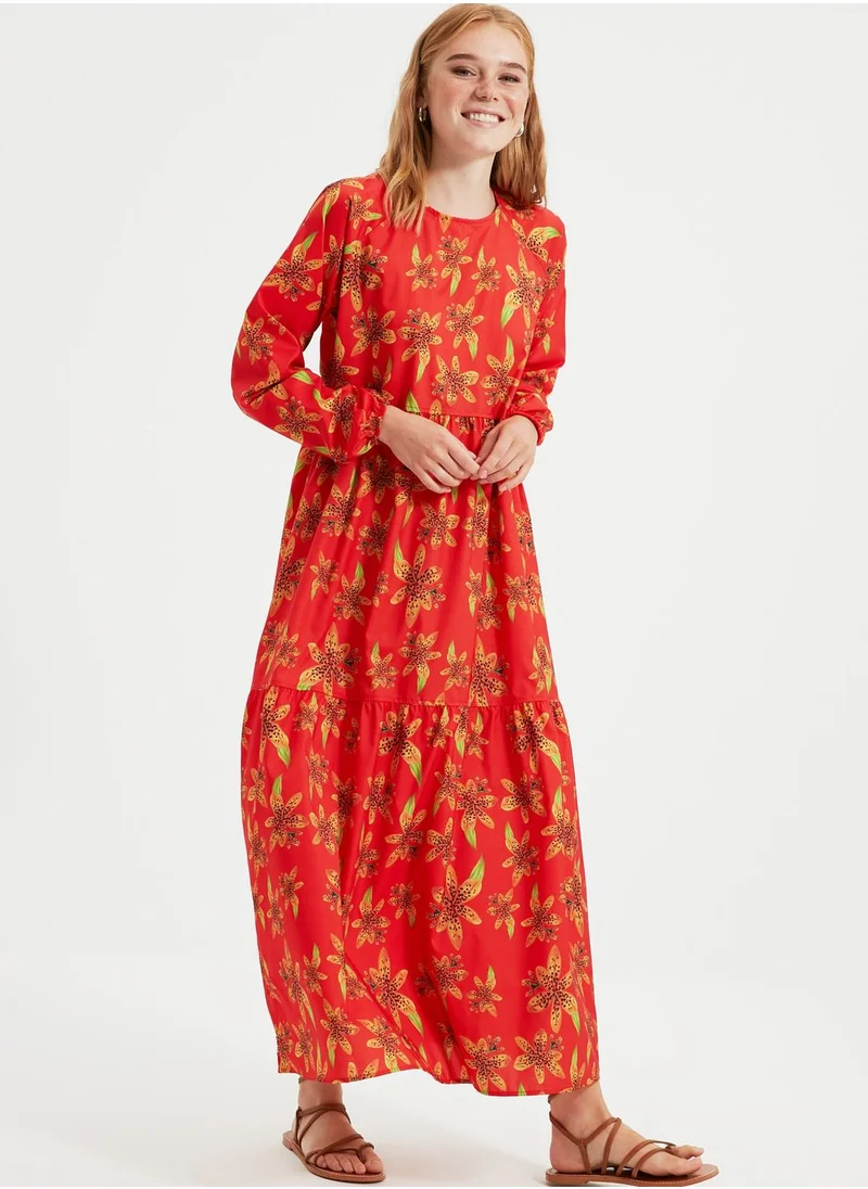 trendyol Crew Neck Printed Dress